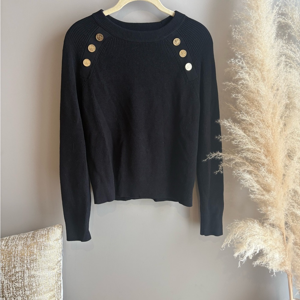Michael Kors Black Sweater with Gold Buttons